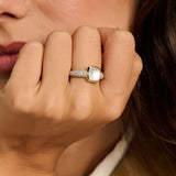 Zirconia Cushion Ring with pearl