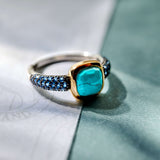 Turqoise Zirconia Cushion Ring