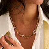 Connected Zirconia Pearl Necklace