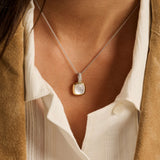 Zirconia Cushion Pearl Necklace with pendant