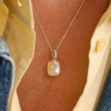 Zirconia Cushion Pearl Necklace with pendant