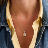 Zirconia Cushion Pearl Necklace with pendant