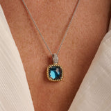 Blue Zirconia Cushion Necklace with pendant