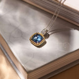 Blue Zirconia Cushion Necklace with pendant